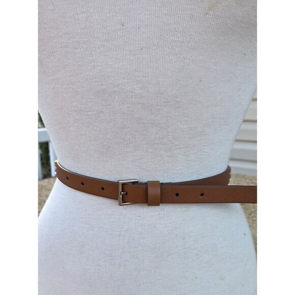 AllSaints Camel Studded Leather Belt Pebbled Thin Minimalist Moto Rocker main image 6